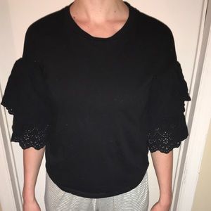 TOPSHOP statement tshirt w/ eyelet ruffle sleeves